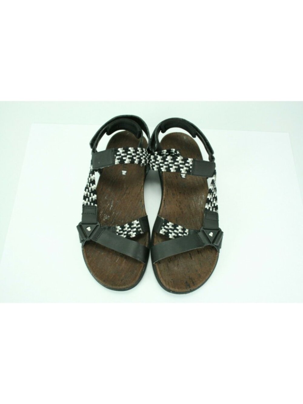 Merrell Women's Size 8 Sandal Black White Around Town Sunvue WovenCork footbed - Picture 3 of 9